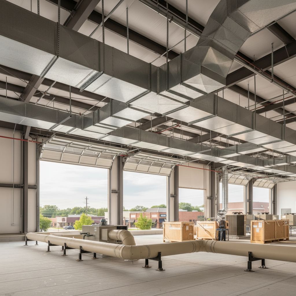 Close-up detail of commercial ductwork connection and insulation, highlighting expert installation in Elkton, MD.