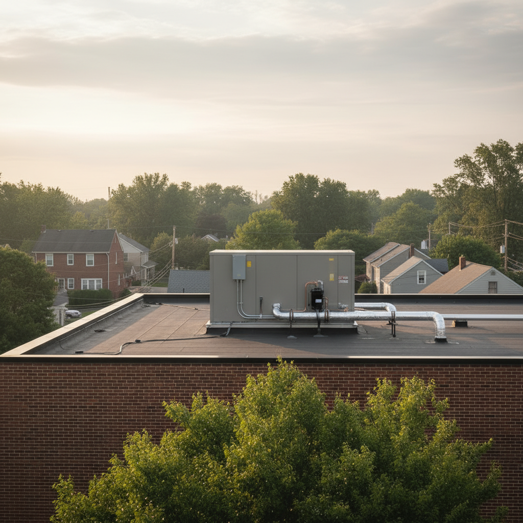 Close-up of a new rooftop unit's ductwork connections, showing quality installation in Elkton, MD.