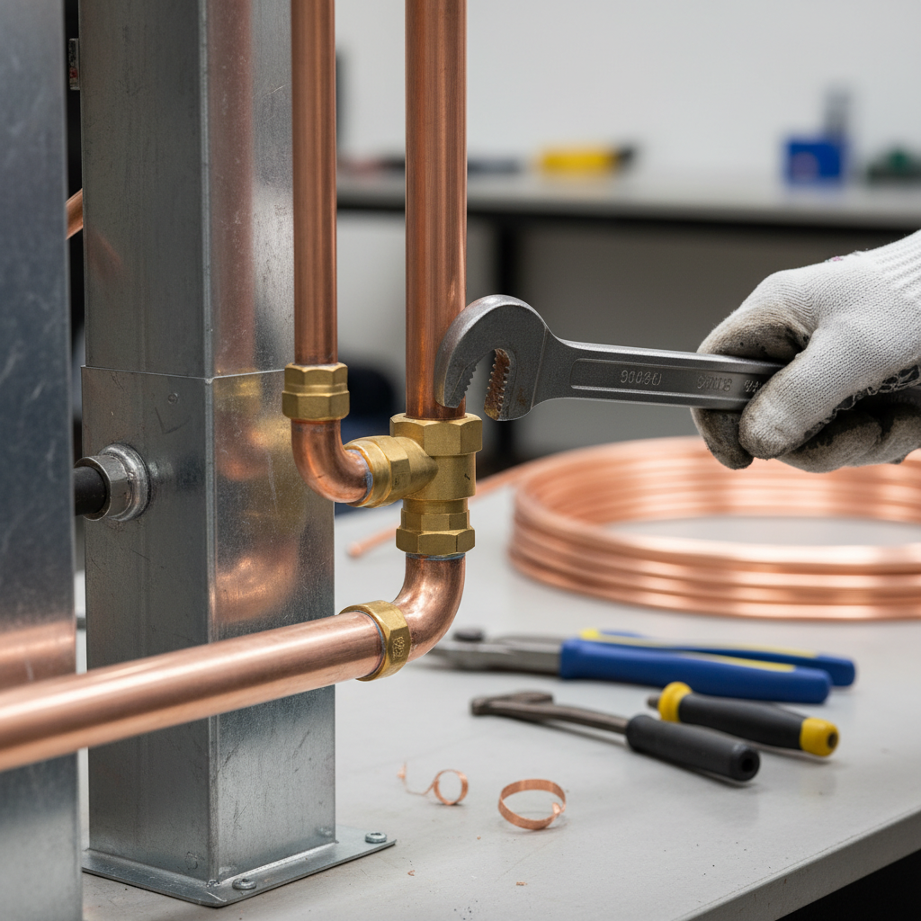 Close-up of a skilled mechanical contractor technician connecting copper pipes in Elkton, MD, demonstrating precision work.