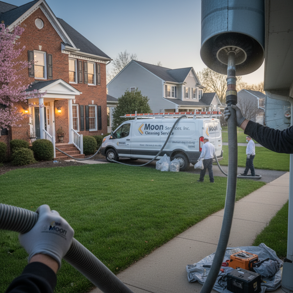 Close-up of a technician handling the hose for air duct cleaning service in Elkton, MD.