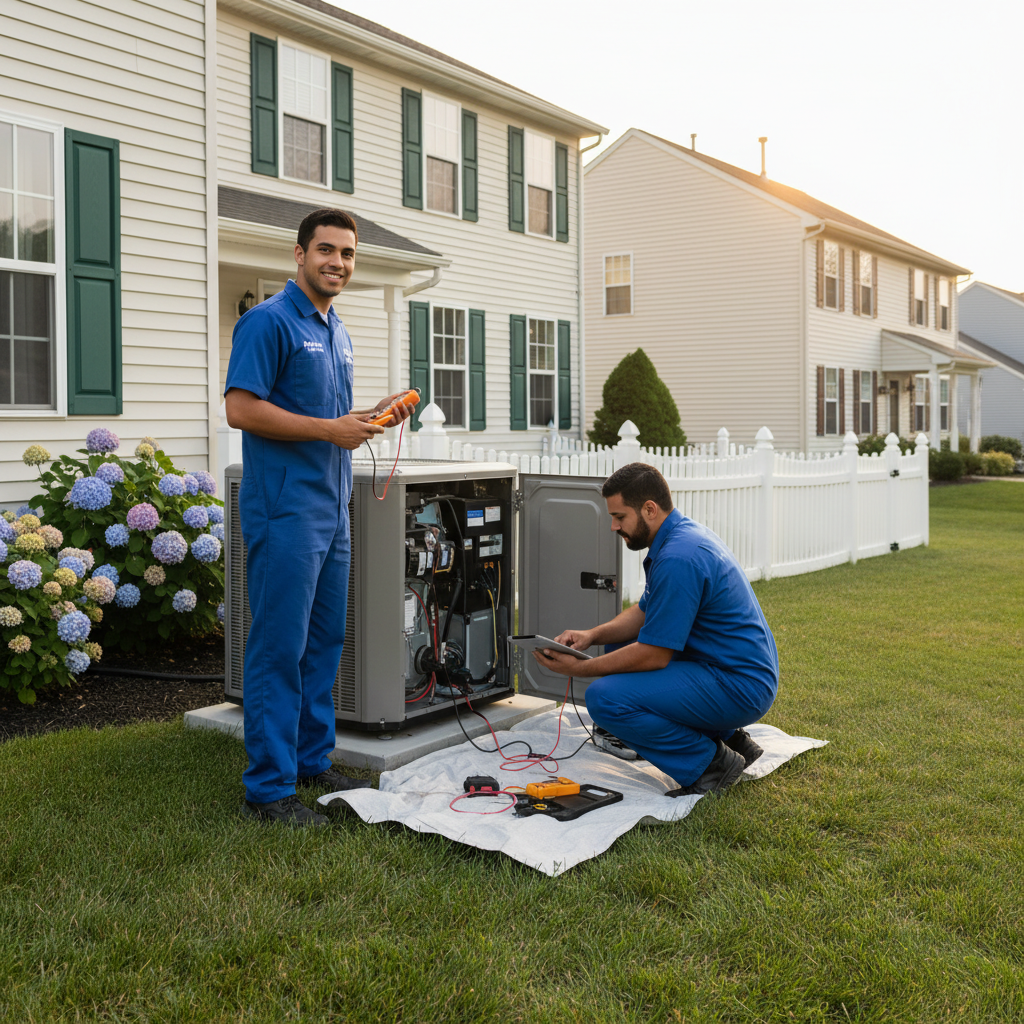 Close-up of tools and hands during an AC not turning on repair service in an Elkton, MD home.