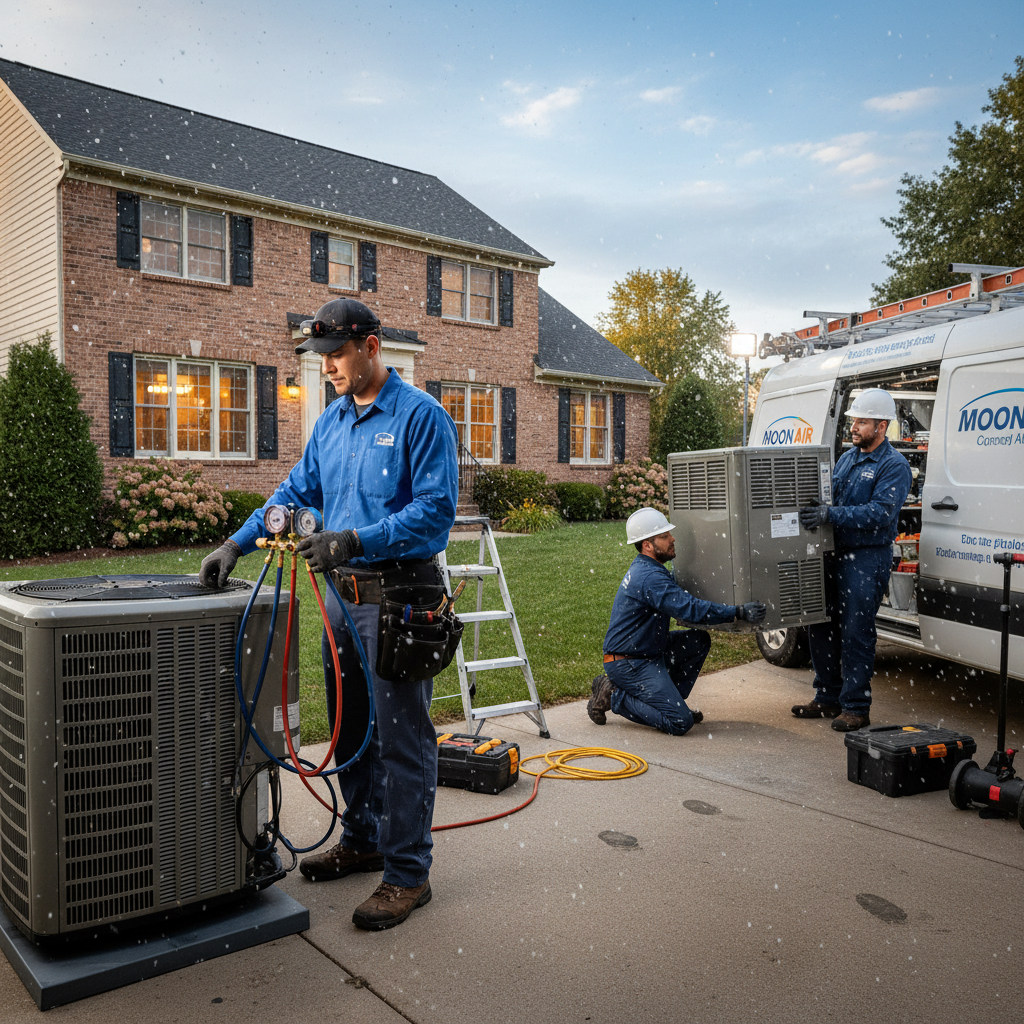 Experienced HVAC technician servicing a residential air conditioning unit in Cecil County, MD.