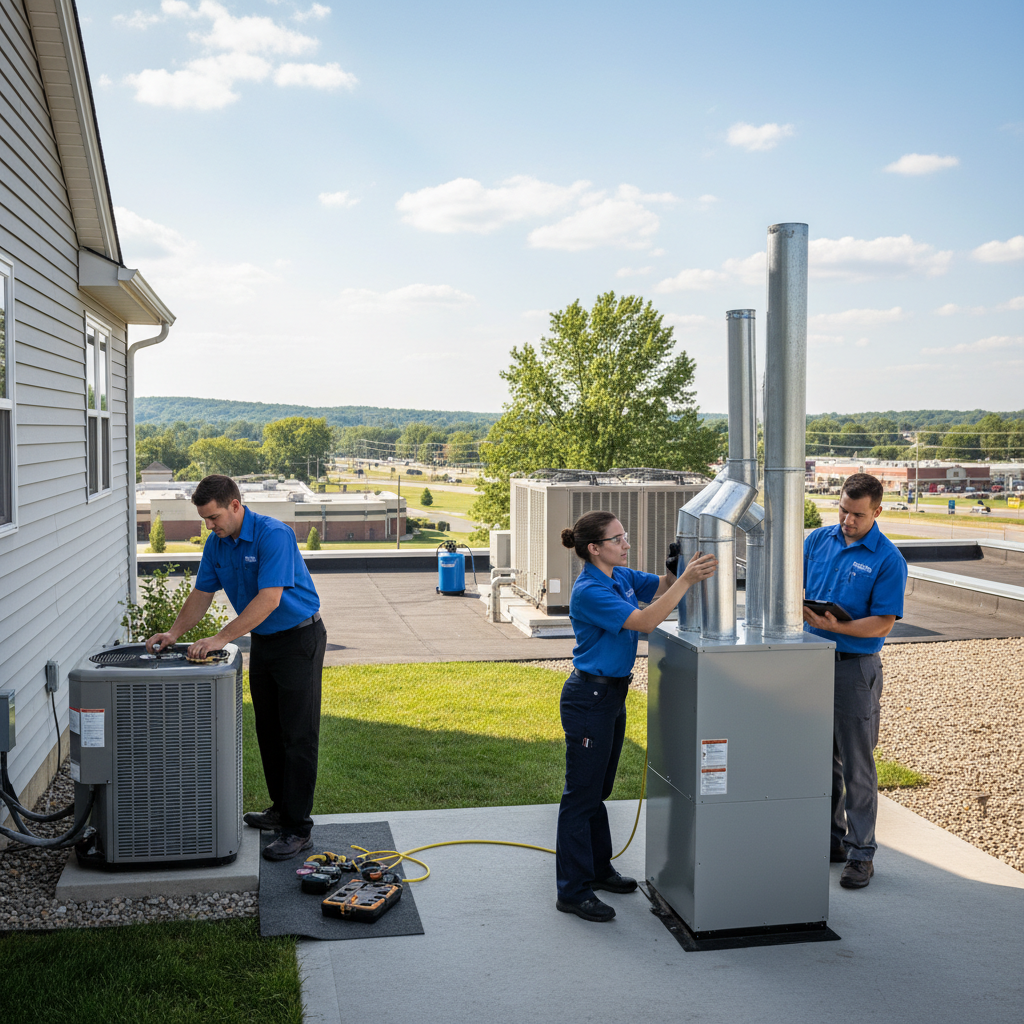 Experienced HVAC technician servicing a residential air conditioning unit in Cecil County, Maryland, ensuring comfort.