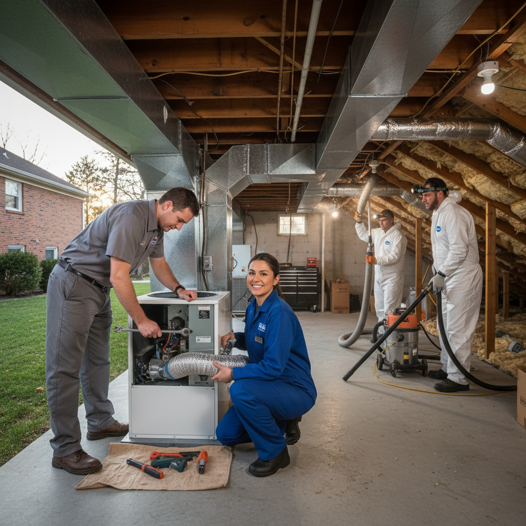 Experienced HVAC technician servicing an outdoor air conditioning unit in Cecil County, MD.