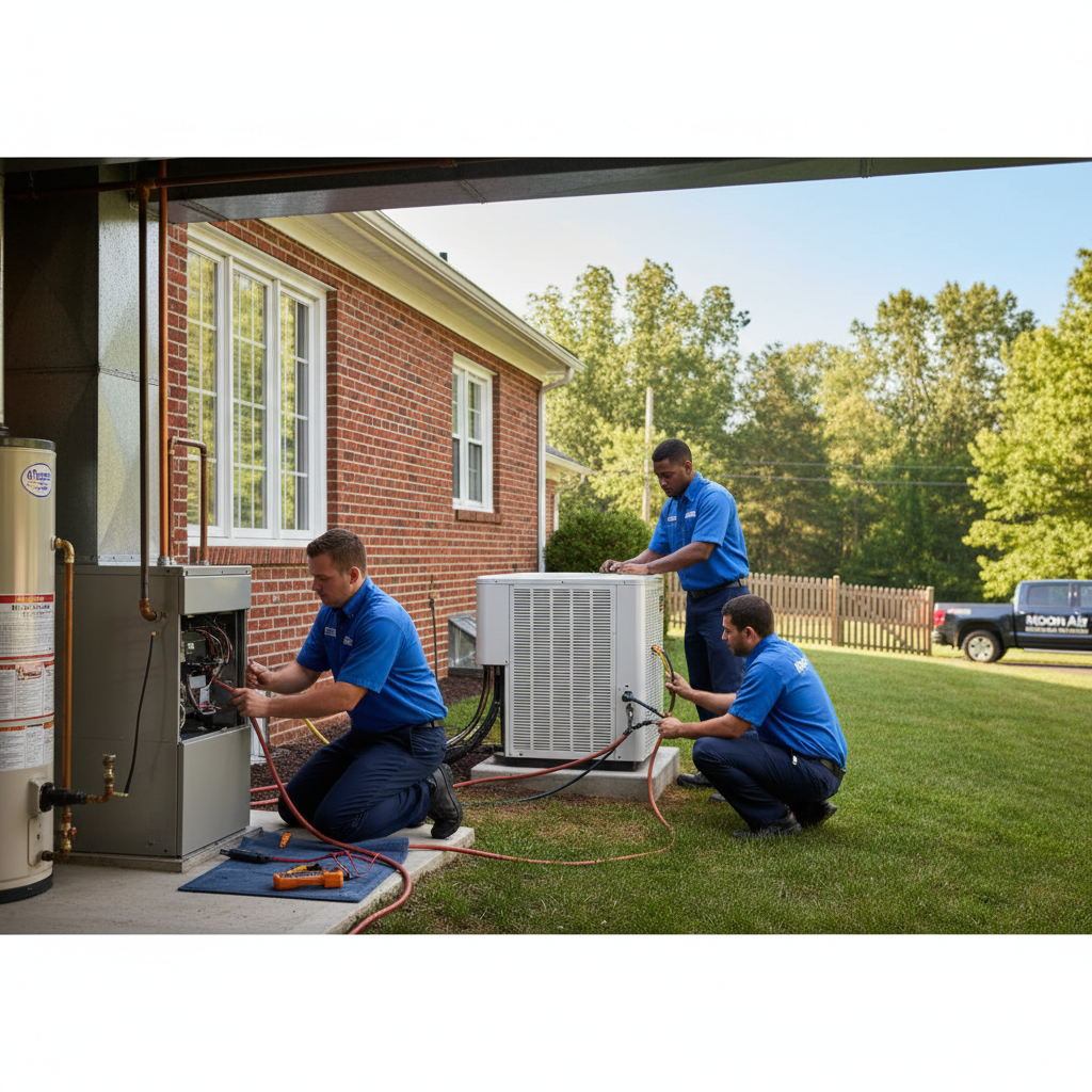 Experienced Moon Air HVAC technician maintaining a furnace in a Cecil County, MD home.