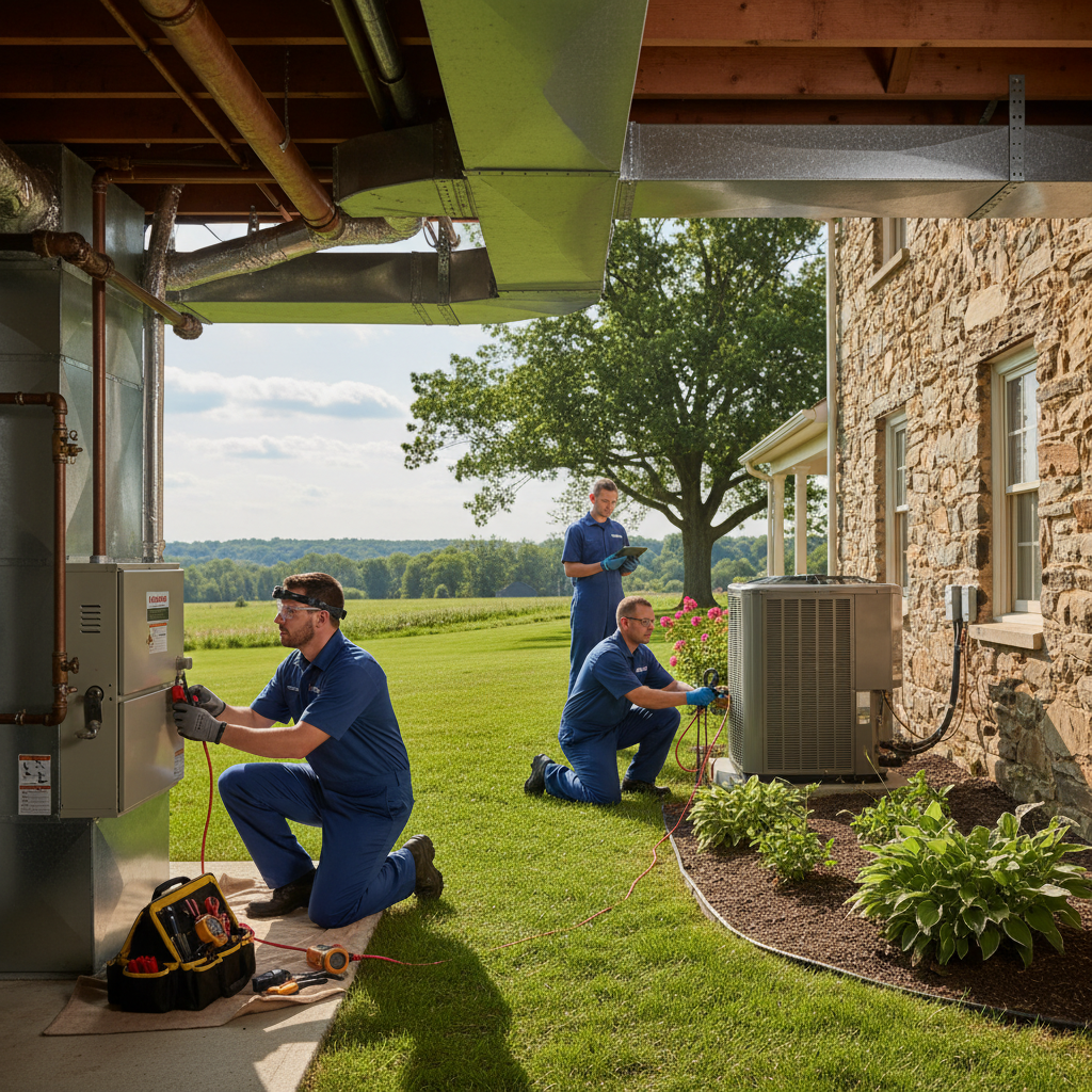 Moon Air HVAC technician expertly servicing a furnace in a Cecil County, MD, home.