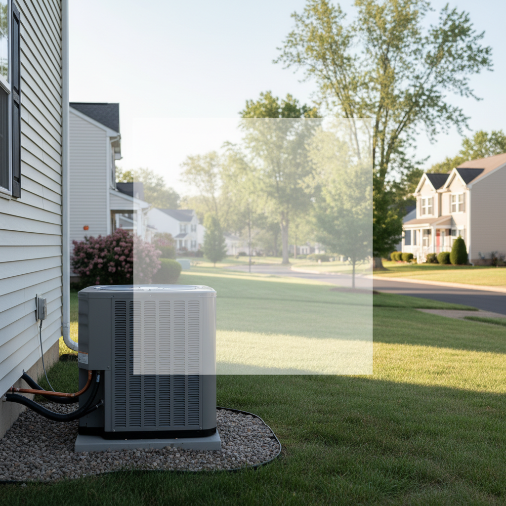 New AC unit installation sits ready outside a house in a quiet residential neighborhood in Elkton, MD.