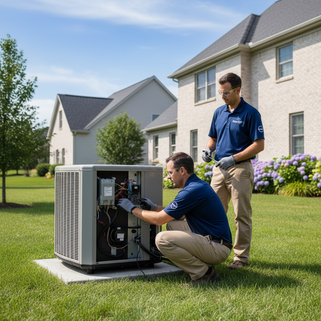 Skilled Moon Air HVAC specialists installing a new air conditioning unit in Chester County, PA.