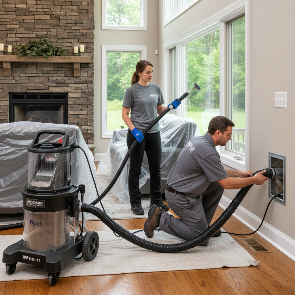 Skilled technicians performing air duct cleaning service in a Chester County, PA residence.