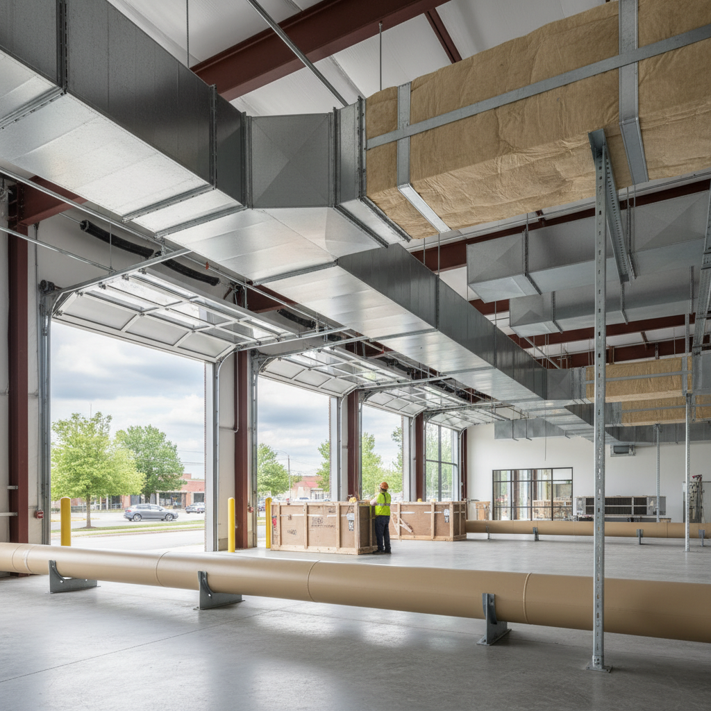 Subtle view of commercial ductwork within a modern facility, visible from a street in Elkton, MD.